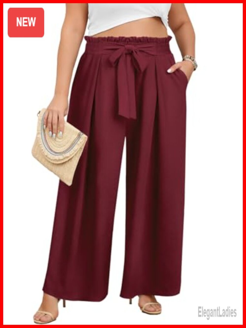 Plus Size Wide Leg Palazzo Pants High Waisted Pull On Trousers with Pockets